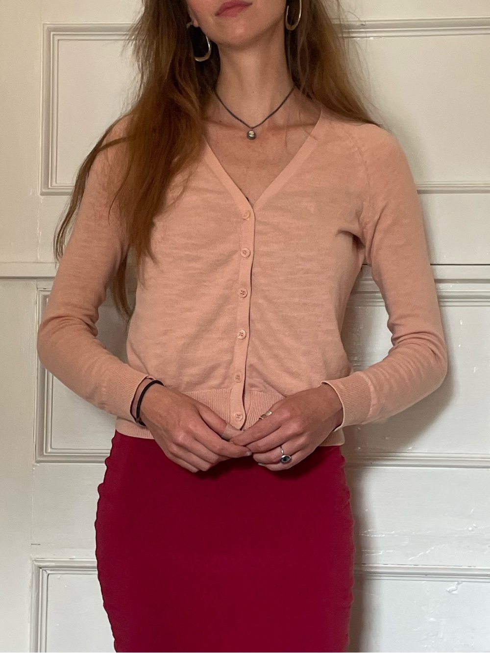 Salmon Button-Up Cardigan